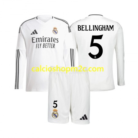 Real Madrid Jude Bellingham 5 Bambino Maglia Prima 2024/2025 Manica Lunga